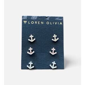 Loren Olivia 3pc Stud Gold Pltd Anchor Earrings Gold, RoseGold, Silver Tone NWT